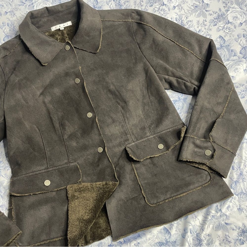 Cabi 335 Y2K Jacket Chocolate Brown Plush Lined Faux Suede Indie Sleaze Gorpcore